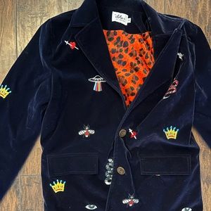 Fabulous Navy Velvet Blazer with Patches - Boys size 12